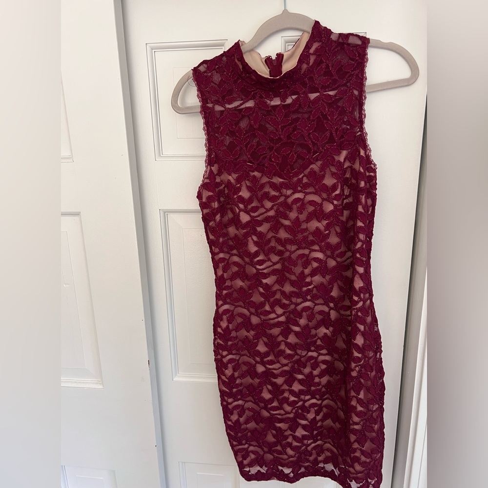 Emerald Sundae Maroon Glitter Bodycon Dress